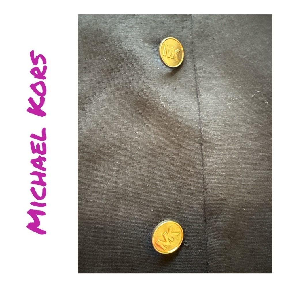 MICHAEL KORS Women's Black Skirt with Front Slit and Gold MK Buttons. - Picture 4 of 7